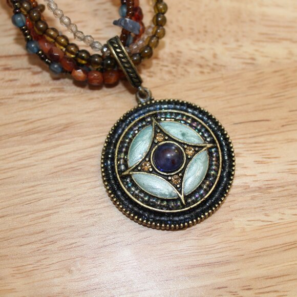 Vintage Avon SP Multistrand Bead Adjustable Necklace Enamel Rhinestone Pendant - Picture 4 of 6